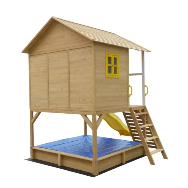Παιδικό Σπίτι για Υπαίθριο Παιχνίδι, με Sandbox και τσουλήθρα, για Αυλή και Κήπο, Ξύλινο, 258x271,5x291 cm.