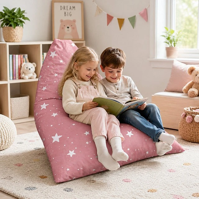 Παιδική Ξαπλώστρα Πουφ GINGER HOME Little Stars, 100% Βαμβάκι, Ροζ Barbaron με Αστέρια, 127x81x76 εκ.