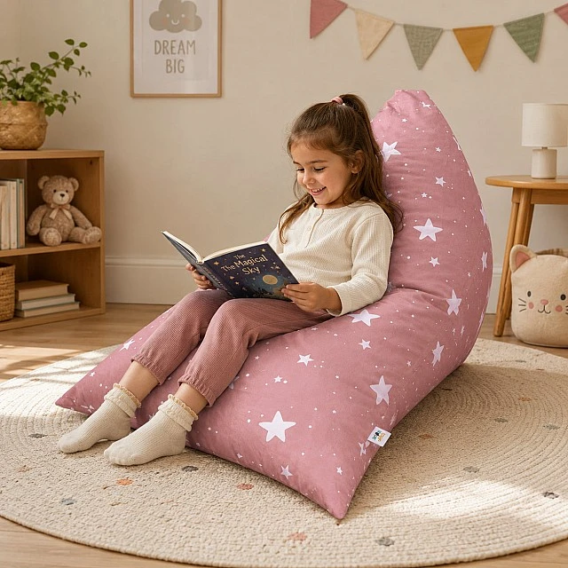 Παιδική Ξαπλώστρα Πουφ GINGER HOME Little Stars, 100% Βαμβάκι, Ροζ Barbaron με Αστέρια, 127x81x76 εκ.