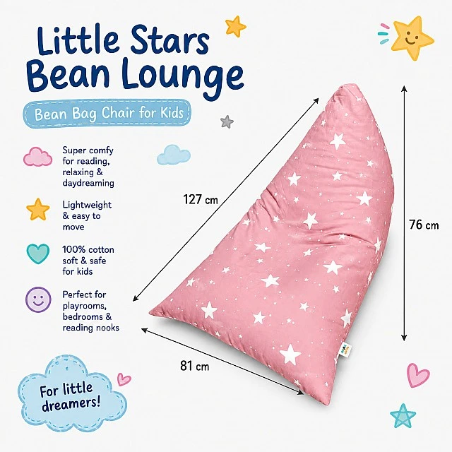 Παιδική Ξαπλώστρα Πουφ GINGER HOME Little Stars, 100% Βαμβάκι, Ροζ Barbaron με Αστέρια, 127x81x76 εκ.