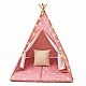 Παιδική Βαμβακερή Σκηνή GINGER HOME Little Stars, Tipi, Ροζ με Αστέρια, 100% Βαμβάκι, με Μαλακό Υπόθεμα με Γέμιση, Μαξιλάρι και Φωτάκια LED, 120x120x160 cm