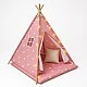 Παιδική Βαμβακερή Σκηνή GINGER HOME Little Stars, Tipi, Ροζ με Αστέρια, 100% Βαμβάκι, με Μαλακό Υπόθεμα με Γέμιση, Μαξιλάρι και Φωτάκια LED, 120x120x160 cm