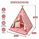 Παιδική Βαμβακερή Σκηνή GINGER HOME Little Stars, Tipi, Ροζ με Αστέρια, 100% Βαμβάκι, με Μαλακό Υπόθεμα με Γέμιση, Μαξιλάρι και Φωτάκια LED, 120x120x160 cm