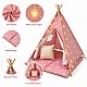 Παιδική Βαμβακερή Σκηνή GINGER HOME Little Stars, Tipi, Ροζ με Αστέρια, 100% Βαμβάκι, με Μαλακό Υπόθεμα με Γέμιση, Μαξιλάρι και Φωτάκια LED, 120x120x160 cm