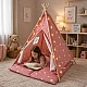 Παιδική Βαμβακερή Σκηνή GINGER HOME Little Stars, Tipi, Ροζ με Αστέρια, 100% Βαμβάκι, με Μαλακό Υπόθεμα με Γέμιση, Μαξιλάρι και Φωτάκια LED, 120x120x160 cm