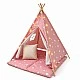 Παιδική Βαμβακερή Σκηνή GINGER HOME Little Stars, Tipi, Ροζ με Αστέρια, 100% Βαμβάκι, με Μαλακό Υπόθεμα με Γέμιση, Μαξιλάρι και Φωτάκια LED, 120x120x160 cm