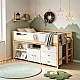 Σετ επίπλων παιδικού δωματίου GINGER HOME DINO με κρεβάτι σε συνδυασμό 90x200 cm, ντουλάπα, ντουλάπια, συρταριέρα, ράφια και σκελετό στρώματος, λευκό, πράσινο και φυσικό ξύλο