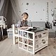 Σετ Montessori 2 σε 1 GINGER HOME, Παιδικό Τραπέζι με Καρέκλα και Κύβο Αναρρίχησης, Τραπέζι Ενεργού Παιχνιδιού, Φυσικό Ξύλο, 57x50x55 εκ.
