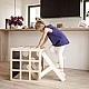 Σετ Montessori 2 σε 1 GINGER HOME, Παιδικό Τραπέζι με Καρέκλα και Κύβο Αναρρίχησης, Τραπέζι Ενεργού Παιχνιδιού, Φυσικό Ξύλο, 57x50x55 εκ.