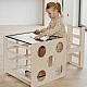 Σετ Montessori 2 σε 1 GINGER HOME, Παιδικό Τραπέζι με Καρέκλα και Κύβο Αναρρίχησης, Τραπέζι Ενεργού Παιχνιδιού, Φυσικό Ξύλο, 57x50x55 εκ.