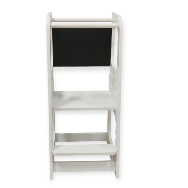 Πύργος Montessori GINGER HOME, εκπαιδευτικό σκαμπό με μαυροπίνακα και ρυθμιζόμενο ύψος, λευκό, για παιδιά 1-4 ετών