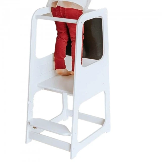 Πύργος Montessori GINGER HOME, εκπαιδευτικό σκαμπό με μαυροπίνακα και ρυθμιζόμενο ύψος, λευκό, για παιδιά 1-4 ετών