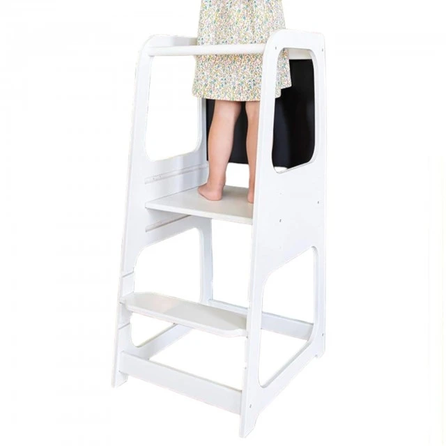 Πύργος Montessori GINGER HOME, εκπαιδευτικό σκαμπό με μαυροπίνακα και ρυθμιζόμενο ύψος, λευκό, για παιδιά 1-4 ετών