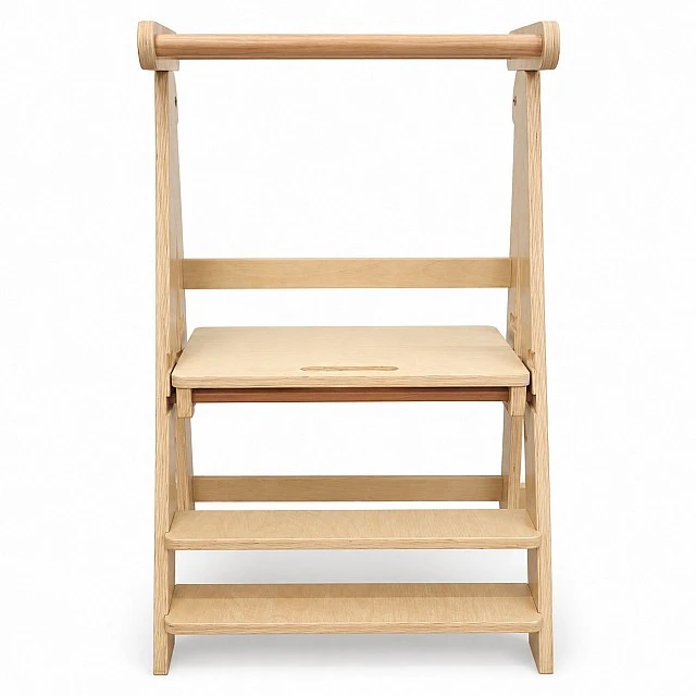 Πύργος Montessori για παιδιά GINGER HOME, Πτυσσόμενο καρεκλάκι φαγητού κουζίνας, Πύργος εκμάθησης, ασφαλής παιδική σκάλα, από μασίφ φυσικό ξύλο, 51x47x91,5 cm