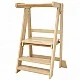 Πύργος Montessori για παιδιά GINGER HOME, Πτυσσόμενο καρεκλάκι φαγητού κουζίνας, Πύργος εκμάθησης, ασφαλής παιδική σκάλα, από μασίφ φυσικό ξύλο, 51x47x91,5 cm