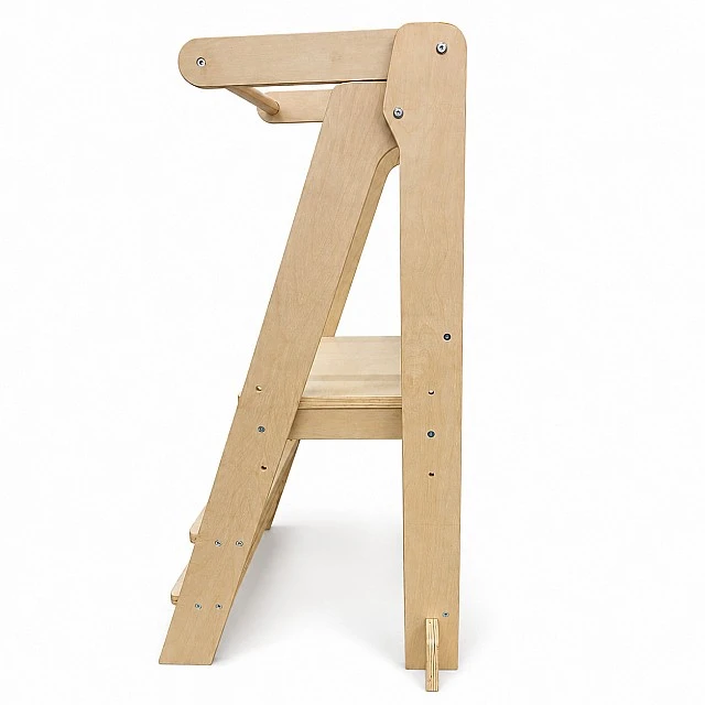 Πύργος Montessori για παιδιά GINGER HOME, Πτυσσόμενο καρεκλάκι φαγητού κουζίνας, Πύργος εκμάθησης, ασφαλής παιδική σκάλα, από μασίφ φυσικό ξύλο, 51x47x91,5 cm
