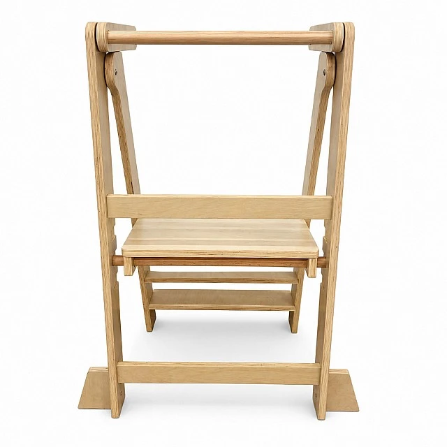 Πύργος Montessori για παιδιά GINGER HOME, Πτυσσόμενο καρεκλάκι φαγητού κουζίνας, Πύργος εκμάθησης, ασφαλής παιδική σκάλα, από μασίφ φυσικό ξύλο, 51x47x91,5 cm