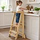 Πύργος Montessori για παιδιά GINGER HOME, Πτυσσόμενο καρεκλάκι φαγητού κουζίνας, Πύργος εκμάθησης, ασφαλής παιδική σκάλα, από μασίφ φυσικό ξύλο, 51x47x91,5 cm