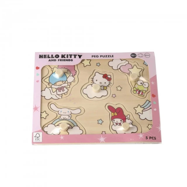 Ξύλινο παζλ με χερούλια Hello Kitty 5 τεμαχίων