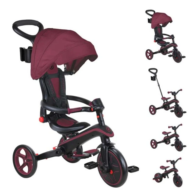 Παιδικό τρίκυκλο 4 σε 1 GLOBBER EXPLORER TRIKE ΠΤΥΣΣΟΜΕΝΟ, πτυσσόμενο, μπορντό χρώμα