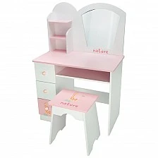 Ξύλινη τουαλέτα Nature με σκαμπό σε ροζ και λευκό χρώμα