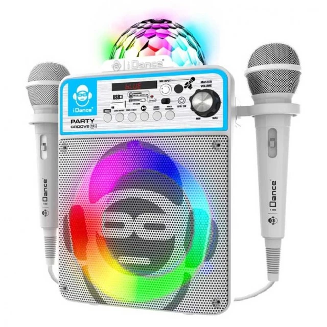 Ηχείο Bluetooth καραόκε με 2 μικρόφωνα και λάμπα LED, λευκό