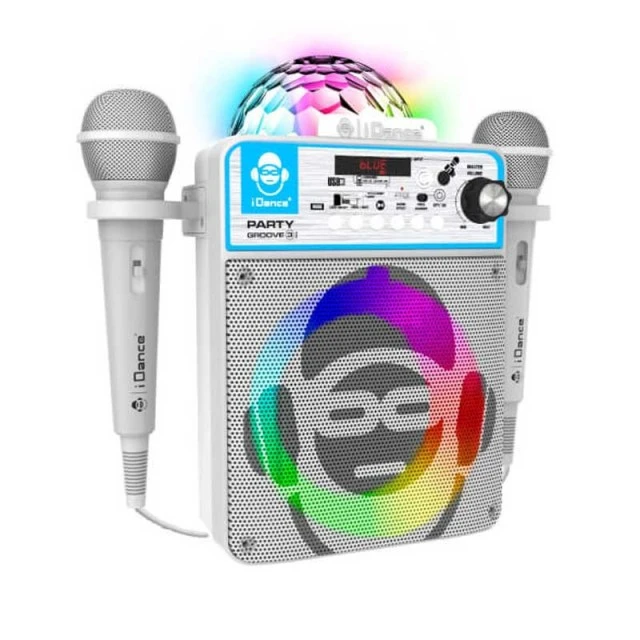 Ηχείο Bluetooth καραόκε με 2 μικρόφωνα και λάμπα LED, λευκό