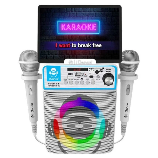 Ηχείο Bluetooth καραόκε με 2 μικρόφωνα και λάμπα LED, λευκό