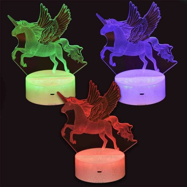 Παιδικό νυχτερινό φως LED 3D, φτερωτός μονόκερος, που αλλάζει χρώμα, 20 εκ.