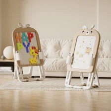 Παιδική πτυσσόμενη πινακίδα σχεδίασης με σετ κατασκευής 60 τεμαχίων σε μπεζ χρώμα