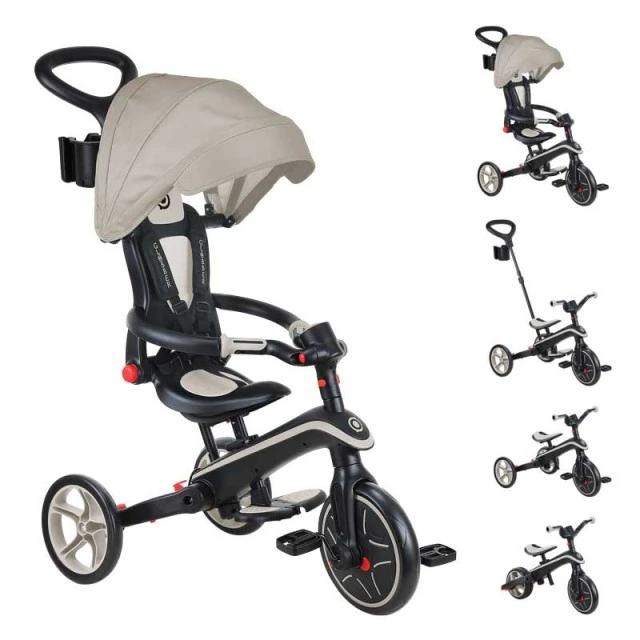 Παιδικό τρίκυκλο 4 σε 1 GLOBBER EXPLORER TRIKE FOLDABLE, αναδιπλούμενο, μπεζ χρώμα