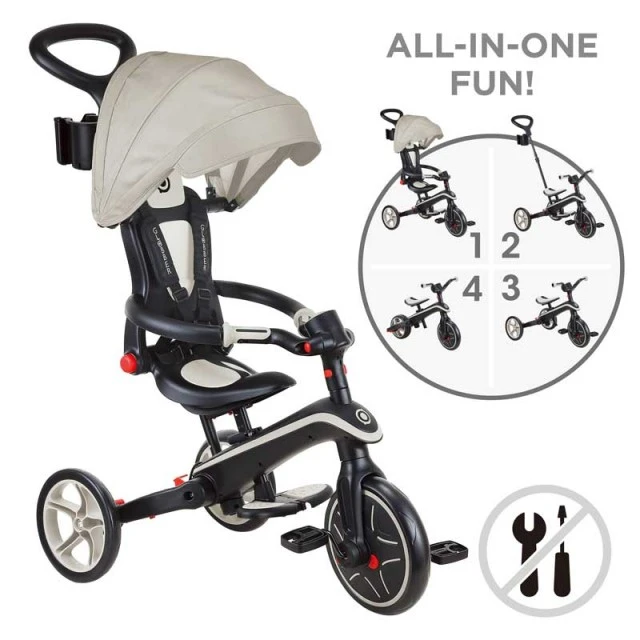 Παιδικό τρίκυκλο 4 σε 1 GLOBBER EXPLORER TRIKE FOLDABLE, αναδιπλούμενο, μπεζ χρώμα