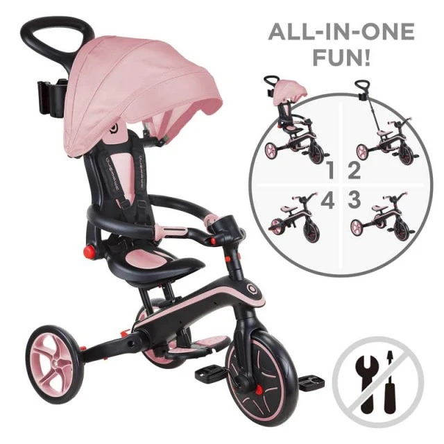 Παιδικό τρίκυκλο 4 σε 1 GLOBBER EXPLORER TRIKE FOLDABLE, αναδιπλούμενο, ροζ χρώμα