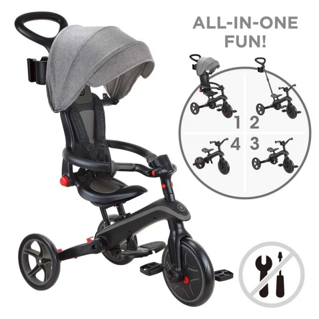 Παιδικό τρίκυκλο 4 σε 1 GLOBBER EXPLORER TRIKE FOLDABLE, αναδιπλούμενο, γκρι-μαύρο χρώμα