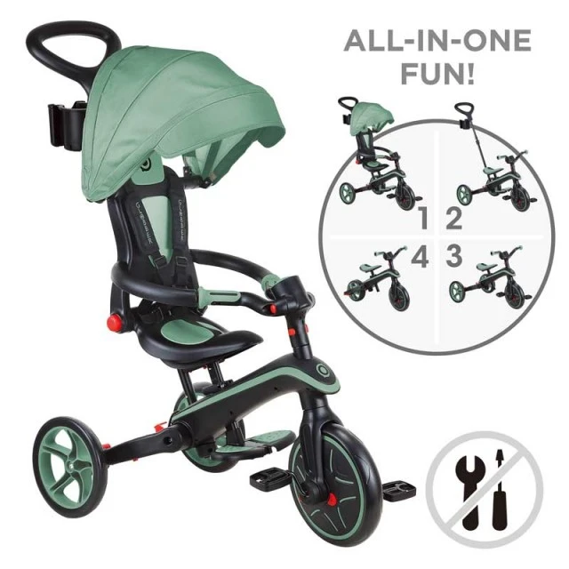 Παιδικό τρίκυκλο 4 σε 1 GLOBBER EXPLORER TRIKE ΠΤΥΣΣΟΜΕΝΟ, πτυσσόμενο, χρώμα ελιάς