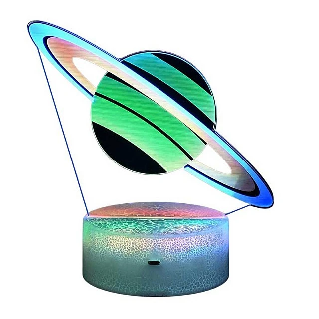 Εντυπωσιακό παιδικό νυχτερινό φωτιστικό, 3D LED, Saturn, με δυνατότητα αλλαγής χρωμάτων, 20 εκ.