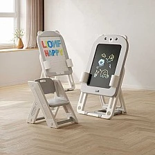 Παιδικός πίνακας σχεδίασης 2 σε 1 Feelkids με σετ κατασκευών και σκαμπό - γκρι