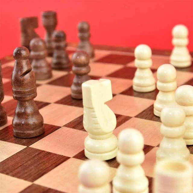 Κλασικό ξύλινο σετ σκακιού με πιόνια, για παιδιά, 29 εκ.
