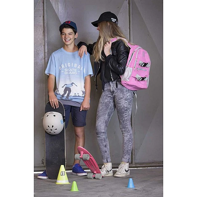 Σακίδιο πλάτης + κράνος + σετ skateboard, το Funbee είναι ροζ/γκρι