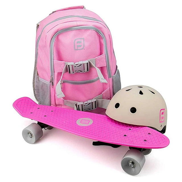Σακίδιο πλάτης + κράνος + σετ skateboard, το Funbee είναι ροζ/γκρι