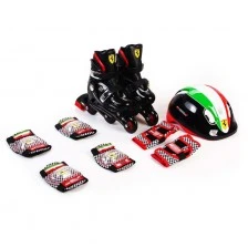 Σετ roller skates, κράνος και προστατευτικά Ferrari για παιδιά, 33-36 νούμερο - μαύρο