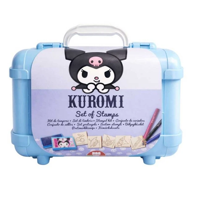 Κασετίνα τέχνης Kuromi με 10 χρωματιστά μολύβια, 5 σφραγίδες και αυτοκόλλητα παζλ για διακόσμηση