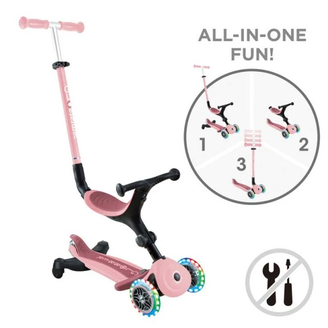 Πτυσσόμενο πατίνι 5 σε 1 GLOBBER GO UP ACTIVE LIGHTS 360° - παστέλ ροζ