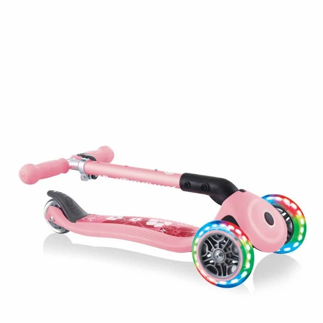 Globber Junior Fantasy Lights Πτυσσόμενο σκούτερ με λαμπερούς τροχούς, παστέλ ροζ