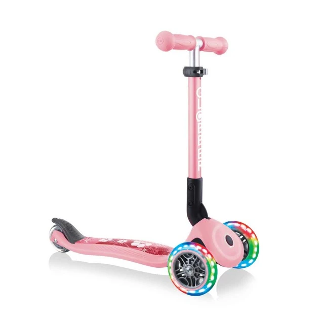 Globber Junior Fantasy Lights Πτυσσόμενο σκούτερ με λαμπερούς τροχούς, παστέλ ροζ