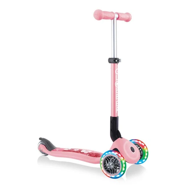 Globber Junior Fantasy Lights Πτυσσόμενο σκούτερ με λαμπερούς τροχούς, παστέλ ροζ