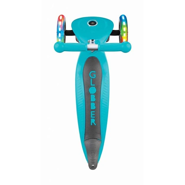 Globber Primo Foldable Lights Μπλε-πράσινο αναδιπλούμενο σκούτερ με λαμπερούς τροχούς