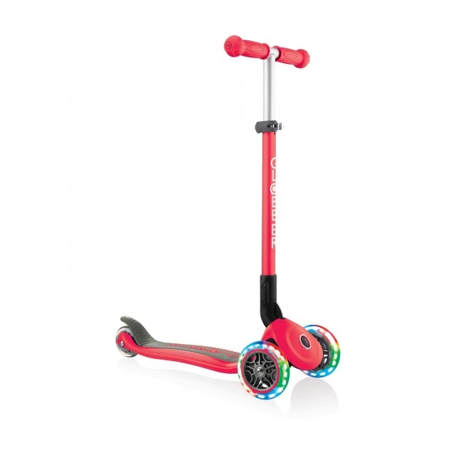 Πτυσσόμενο σκούτερ Globber Primo Foldable Lights με λαμπερά ελαστικά, κόκκινο
