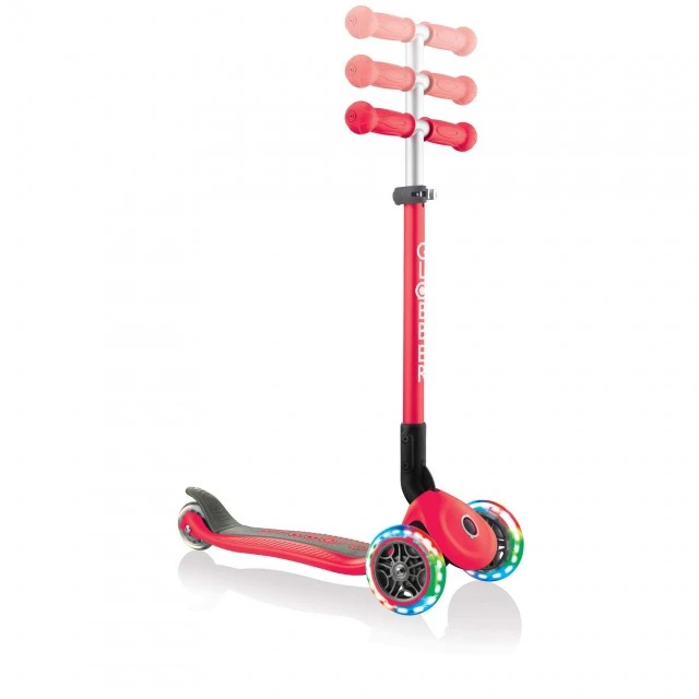 Πτυσσόμενο σκούτερ Globber Primo Foldable Lights με λαμπερά ελαστικά, κόκκινο