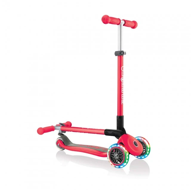 Πτυσσόμενο σκούτερ Globber Primo Foldable Lights με λαμπερά ελαστικά, κόκκινο